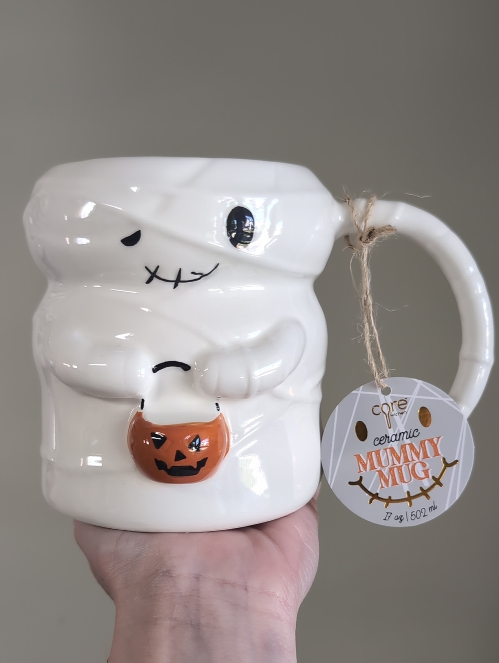CORE Kitchen Adorably Spooky Sculpted Halloween Mummy Mug with Pumpkin Detail 🎃
